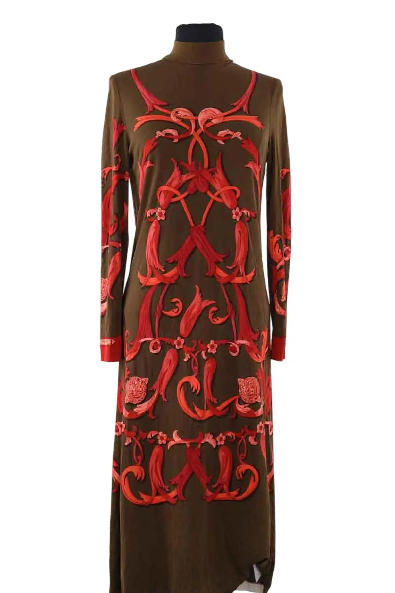 Robe Hermès Kaki en Soie, taille L - Seconde Main