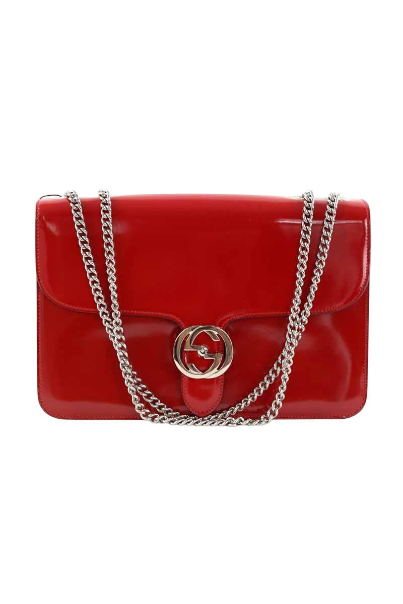 Sac à bandoulière Interlocking en cuir verni rouge