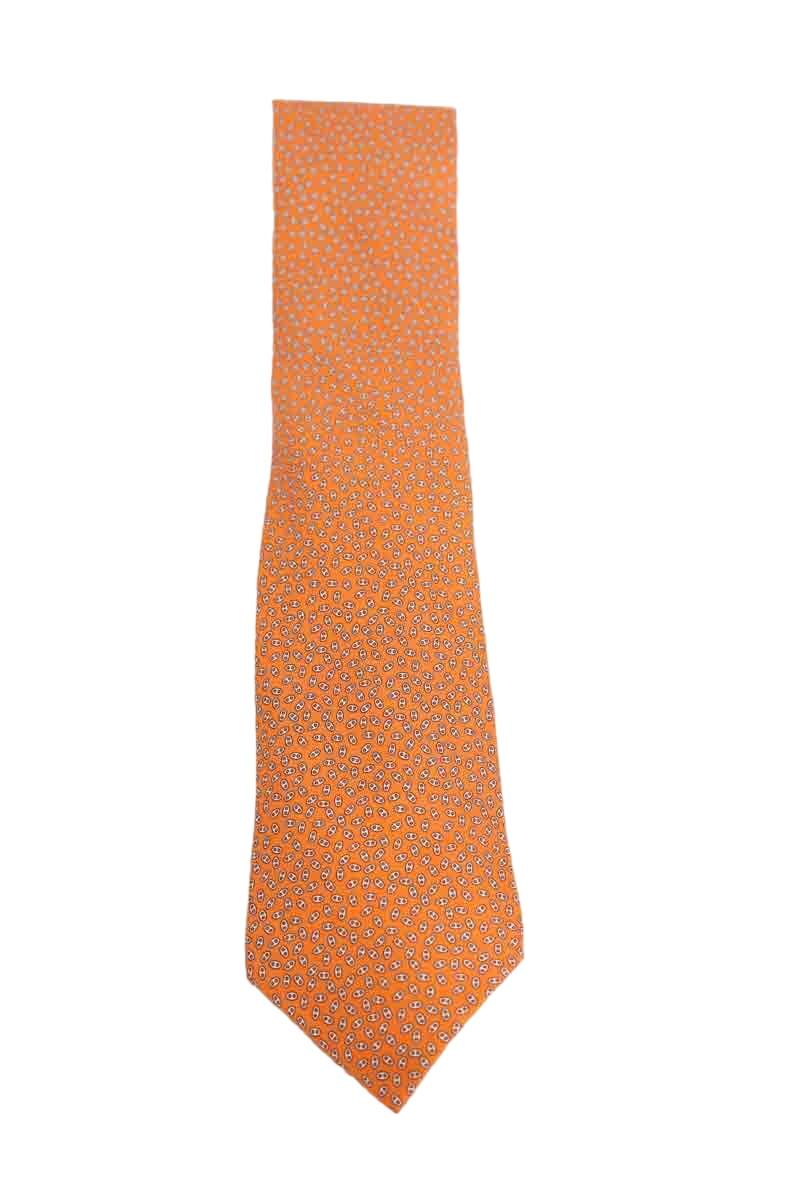 Cravate HERMÈS En Soie - Couleur Orange Marron Avec Logo - Largeur 3.3 Pouces - Neuf Avec étiquettes