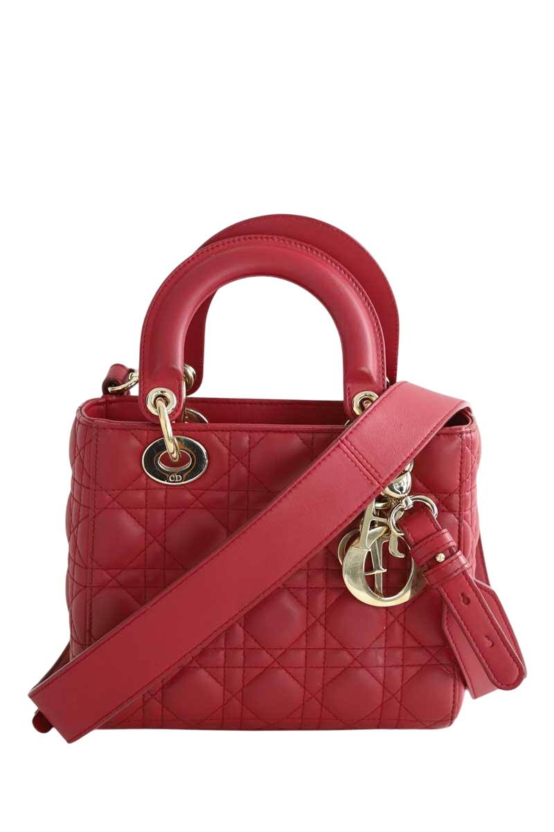 Sac à bandoulière Lady Dior en cuir bordeaux - Main Image