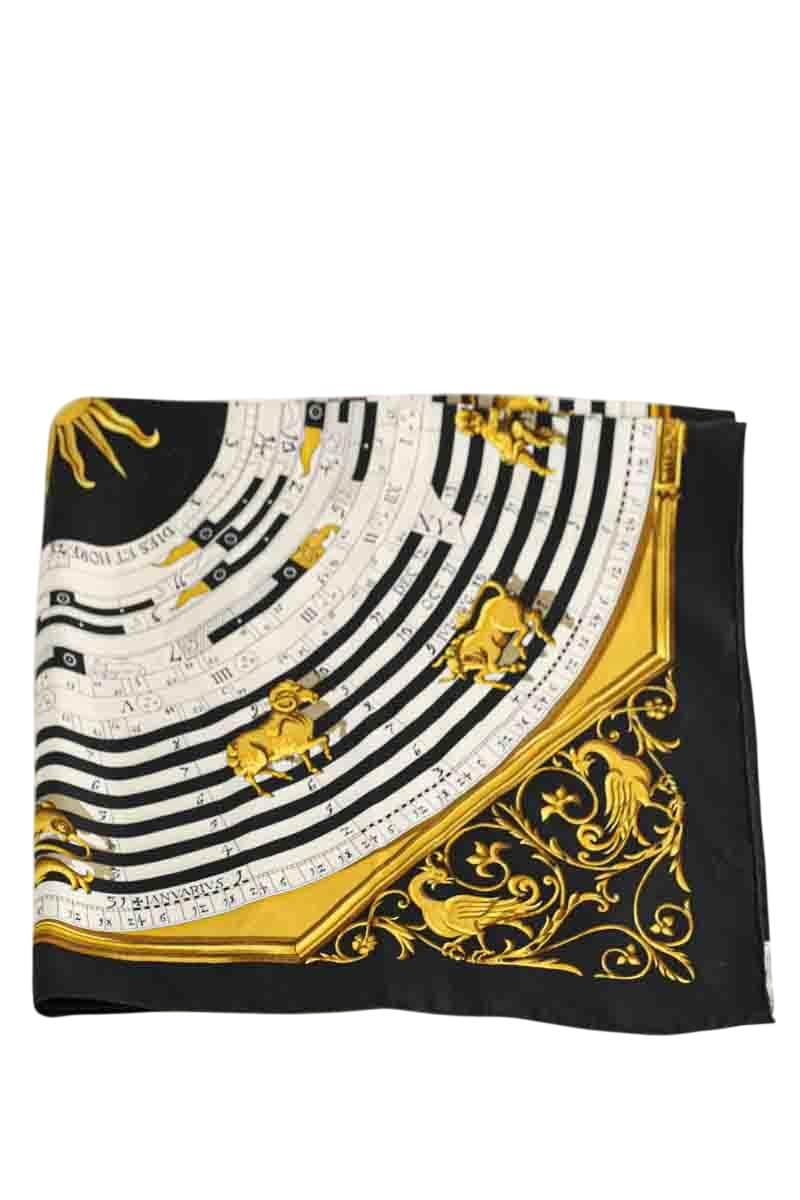 Carré Hermès Dies et Hore" (Astrologie) Noir en Soie - Seconde Main