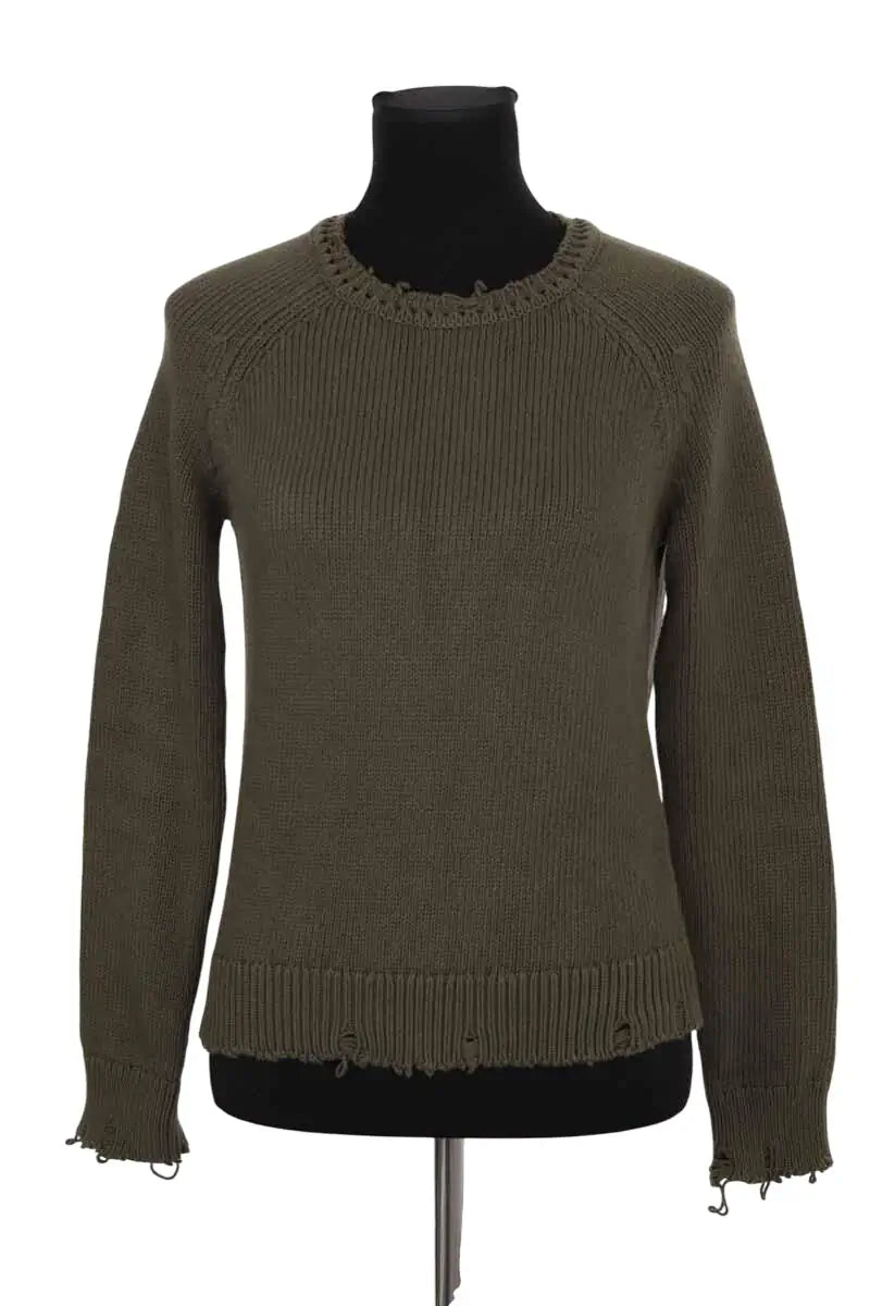 Pull Saint Laurent Distressed raglan jumper Kaki en Coton, taille S - Seconde Main