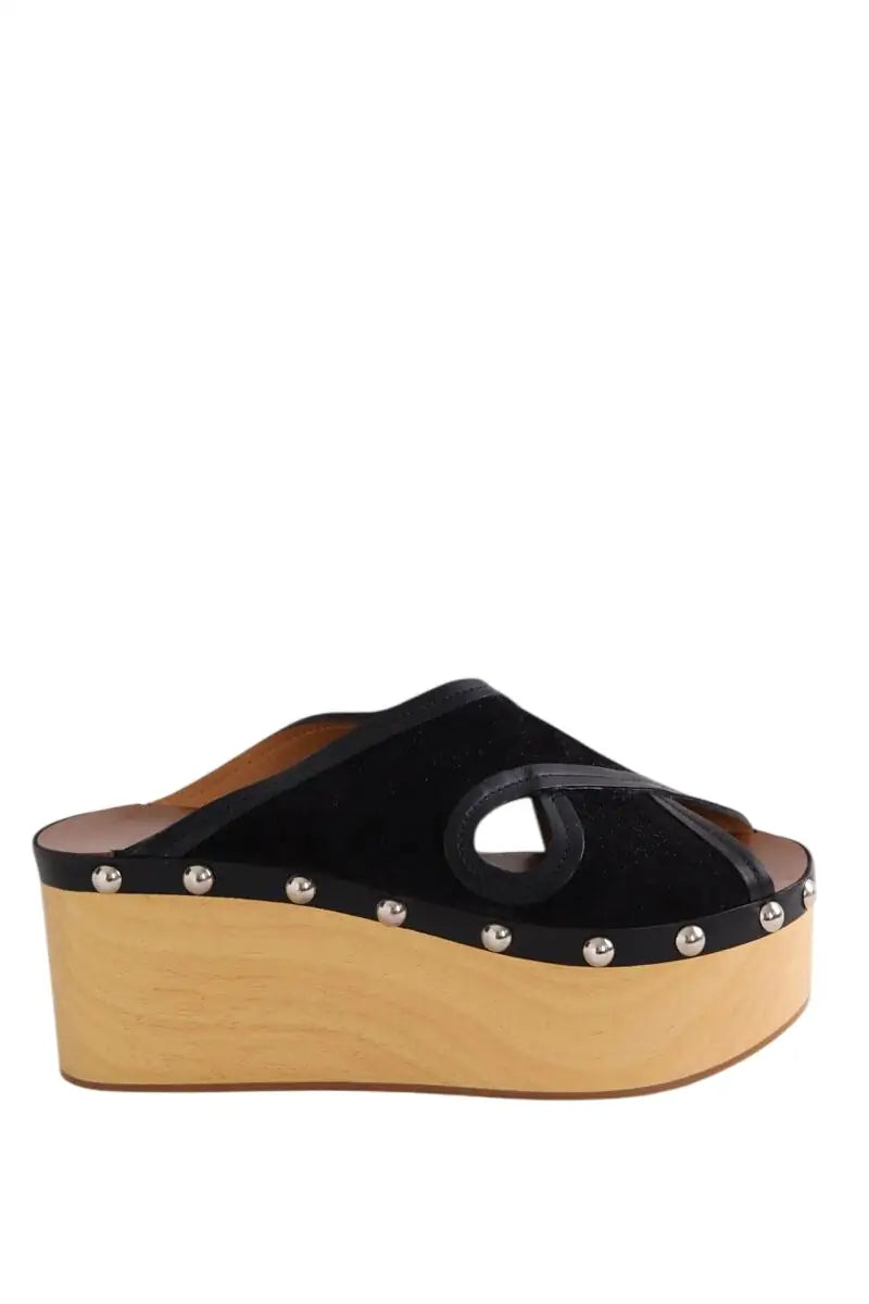 Sandales Isabel Marant suede wood wedge sandals black Noir en Daim, taille 38 - Seconde Main