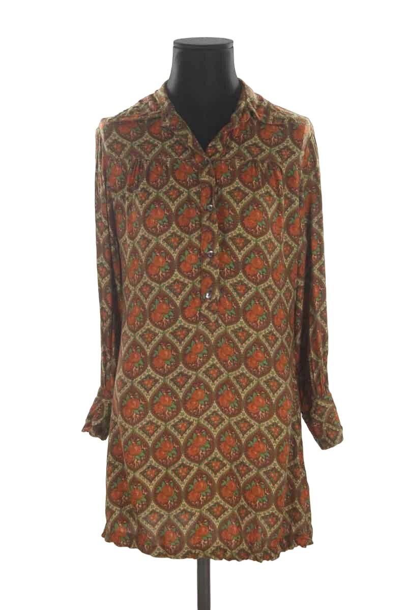 Patchwork Ancien Robe Tunique Antik Batik Taille 36 XS Gris - Neuve Sans étiquettes Lingerie Ancienne
