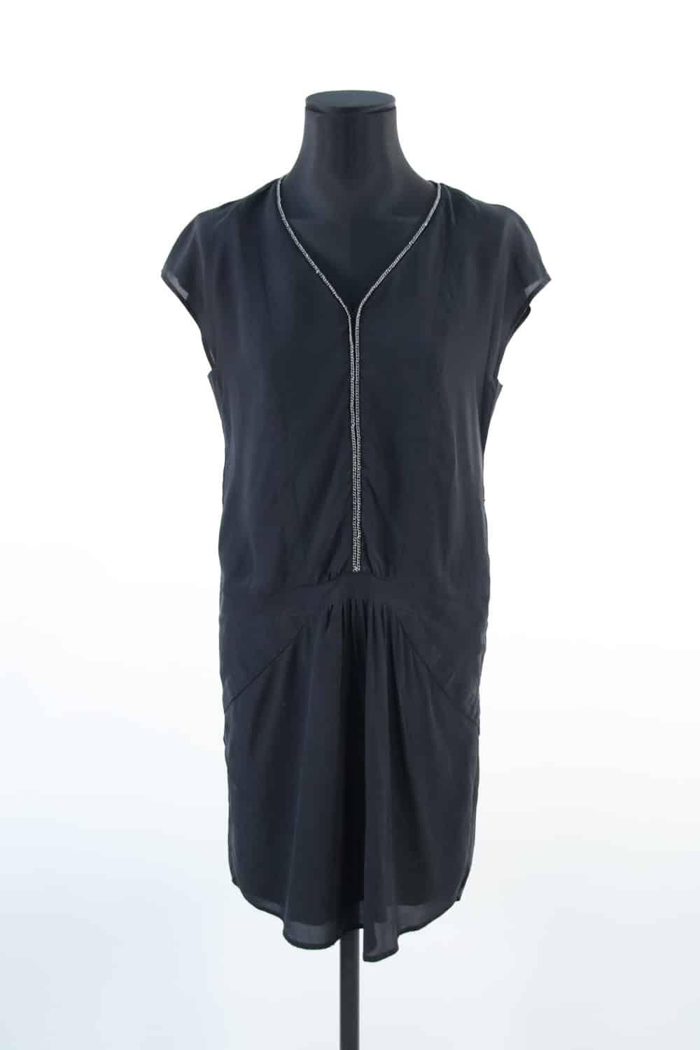 Robe Comptoir Des Cotonniers Taille 34 (XS) - Soie Noire, Manches Longues, Style Moulant, Occasion Très Bon état
