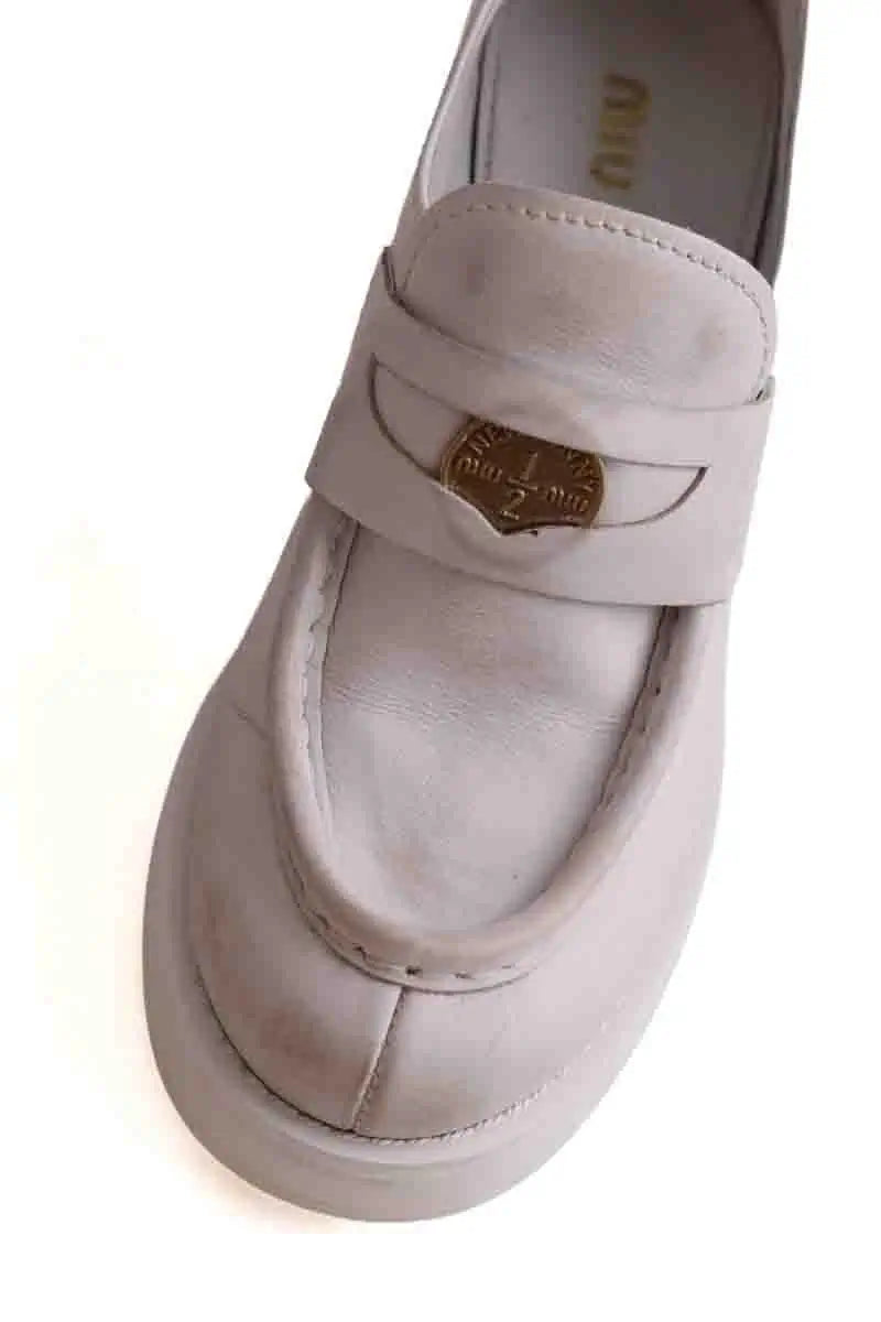 Mocassins Miu Miu Blanc sale Blanc en Cuir