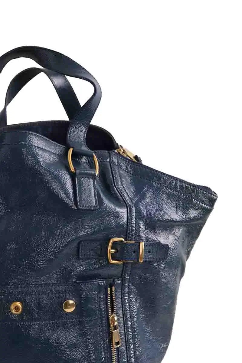 Cabas Yves Saint Laurent Bleu en Cuir verni