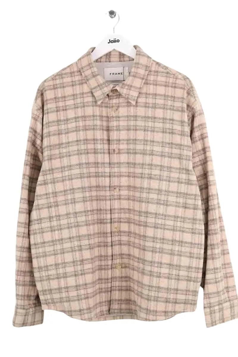 Veste Frame Woolen plaid overshirt Beige en Laine, taille M - Seconde Main