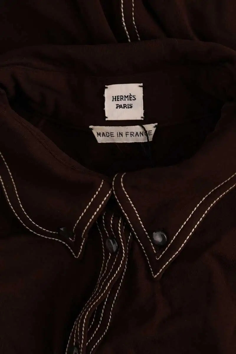 Robe Hermès Marron en Viscose