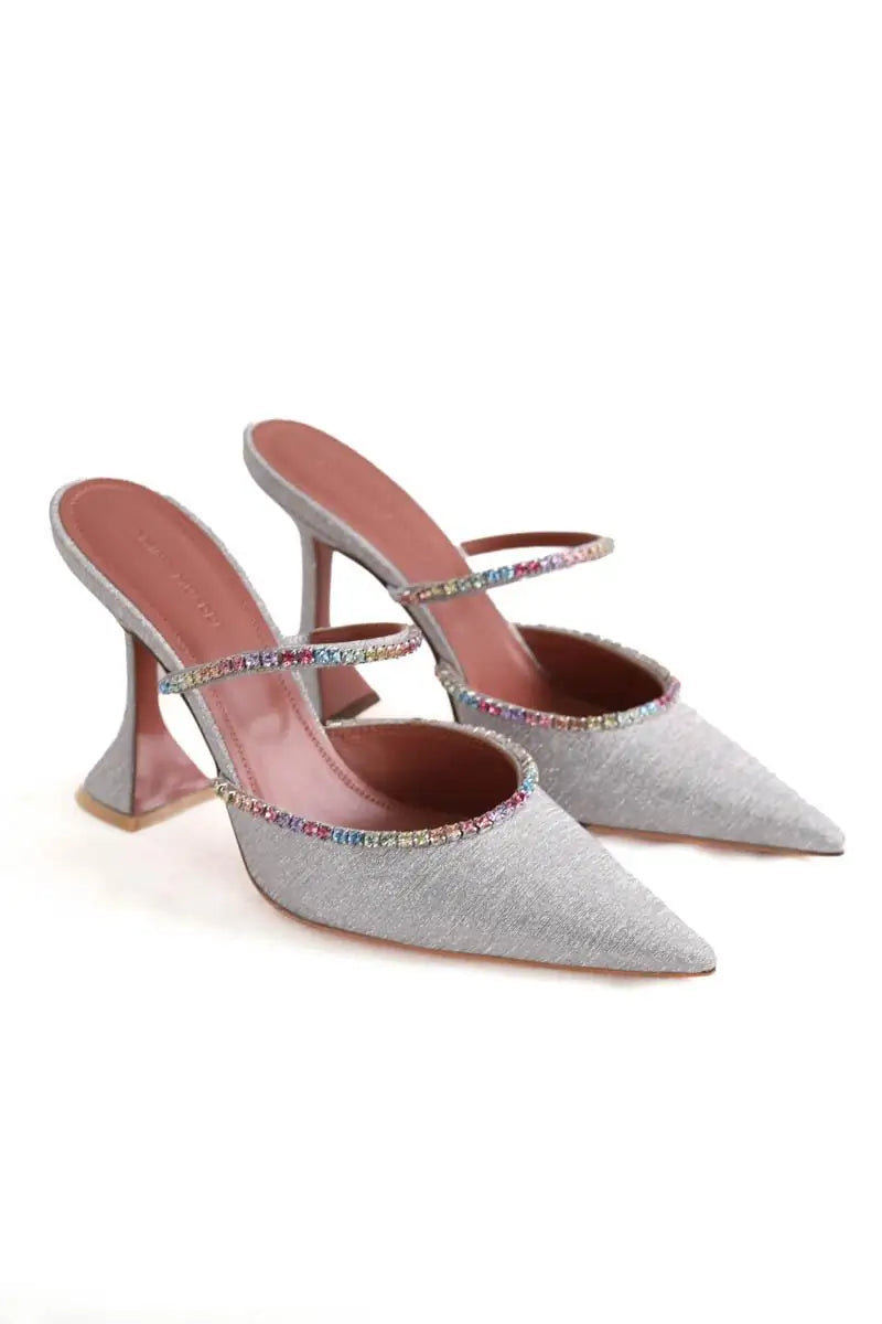 Talons Amina Muaddi Argent en Cuir