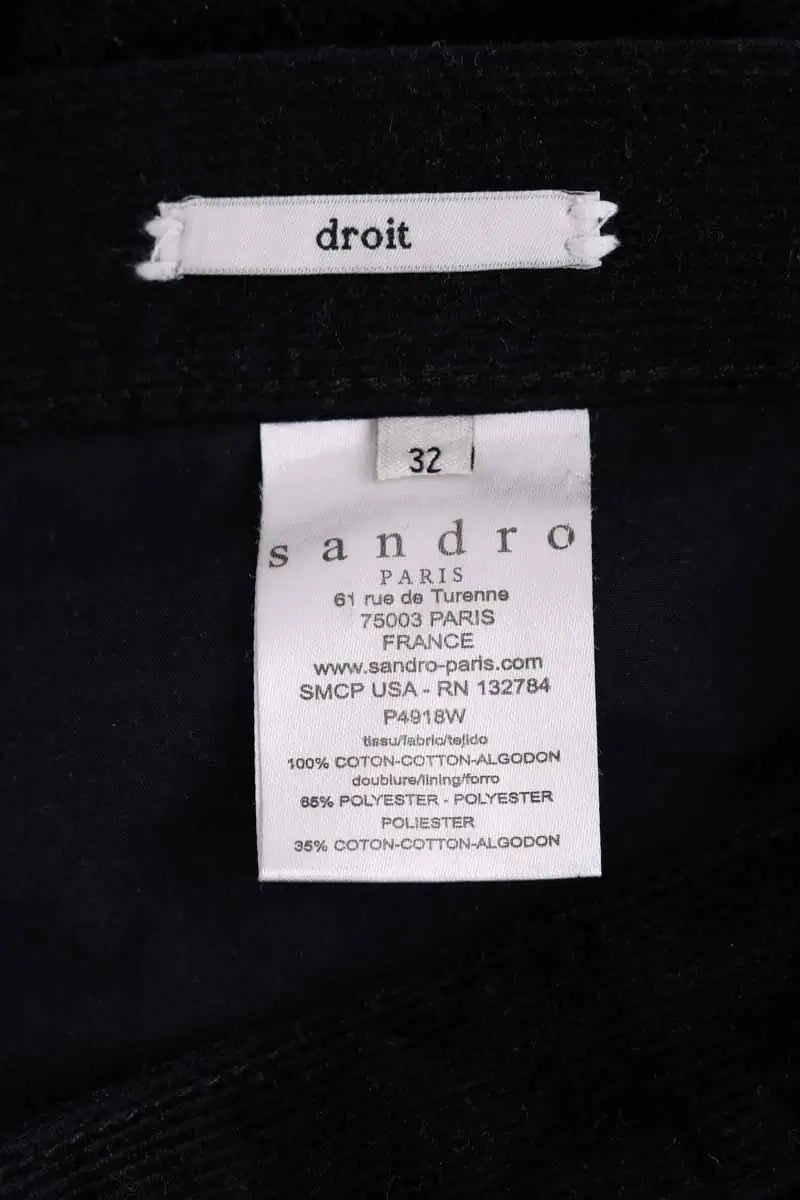 Pantalon droit Sandro Marine en Velours