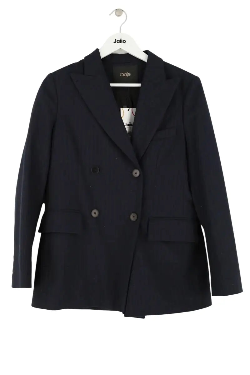 Blazer Maje Marine en Laine, taille S - Seconde Main