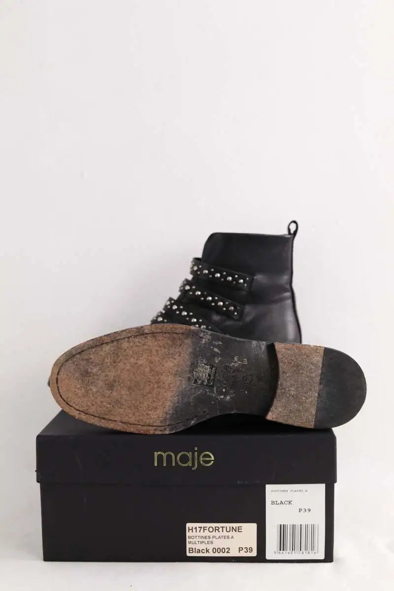 Boots à boucles Maje Noir en Cuir