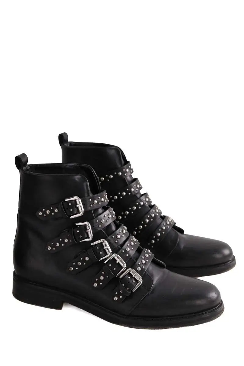 Boots à boucles Maje Noir en Cuir