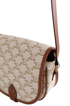Sac à bandoulière Celine Folco toile triomphe Ecru en Cuir