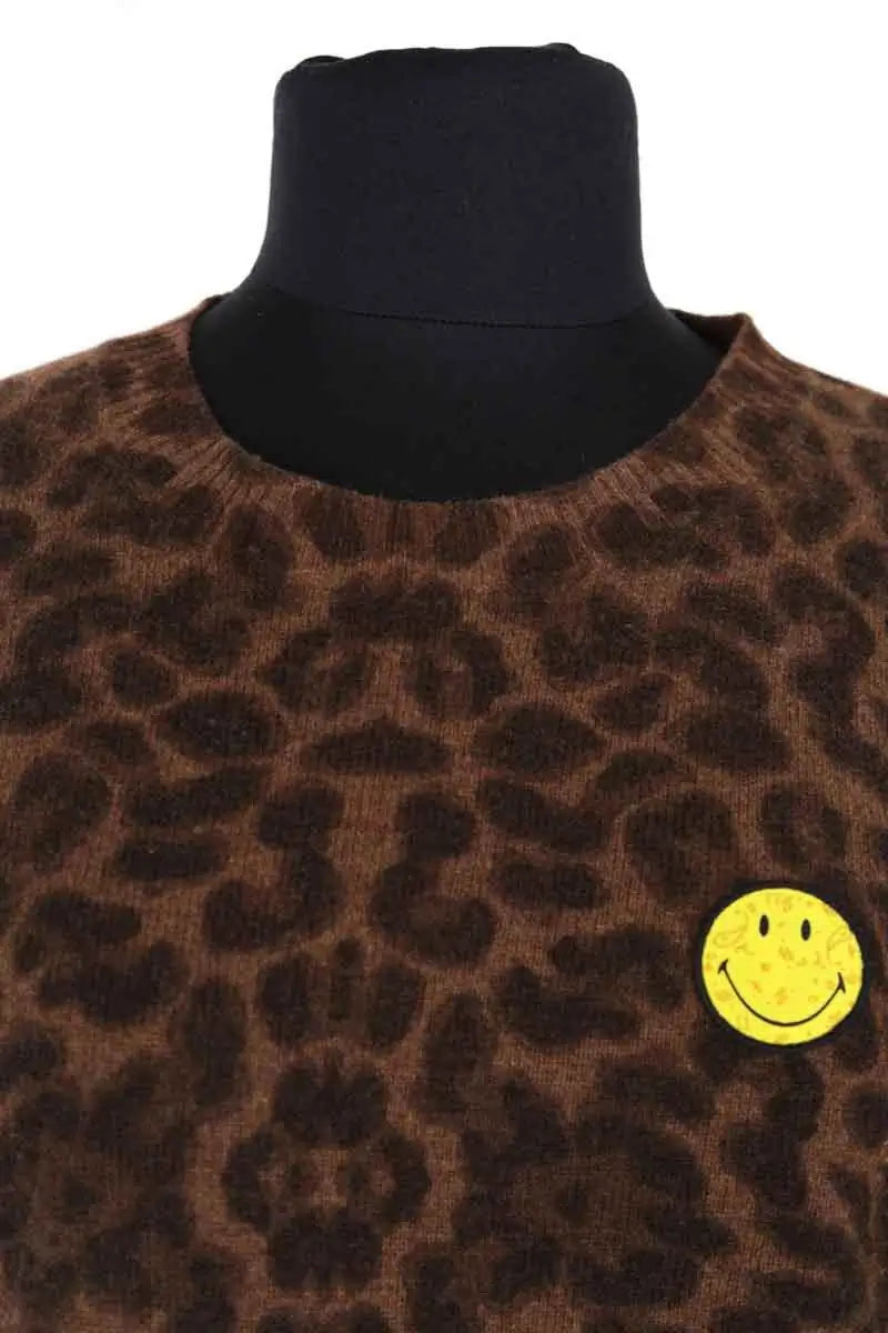 Pull à motif léopard Kujten Marron en Cachemire