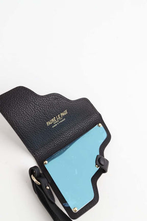 Miroir de poche en cuir Fauré Le Page  Marron