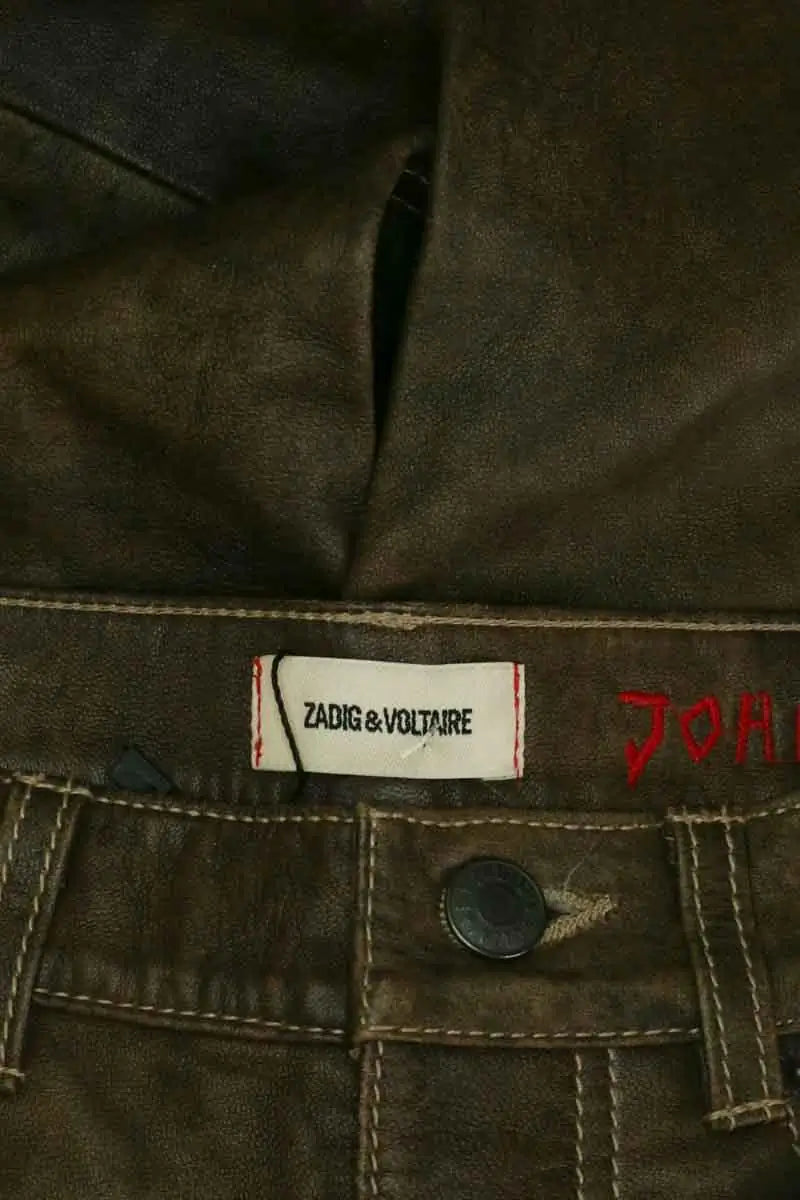 Pantalon droit Zadig & Voltaire John Marron en Cuir