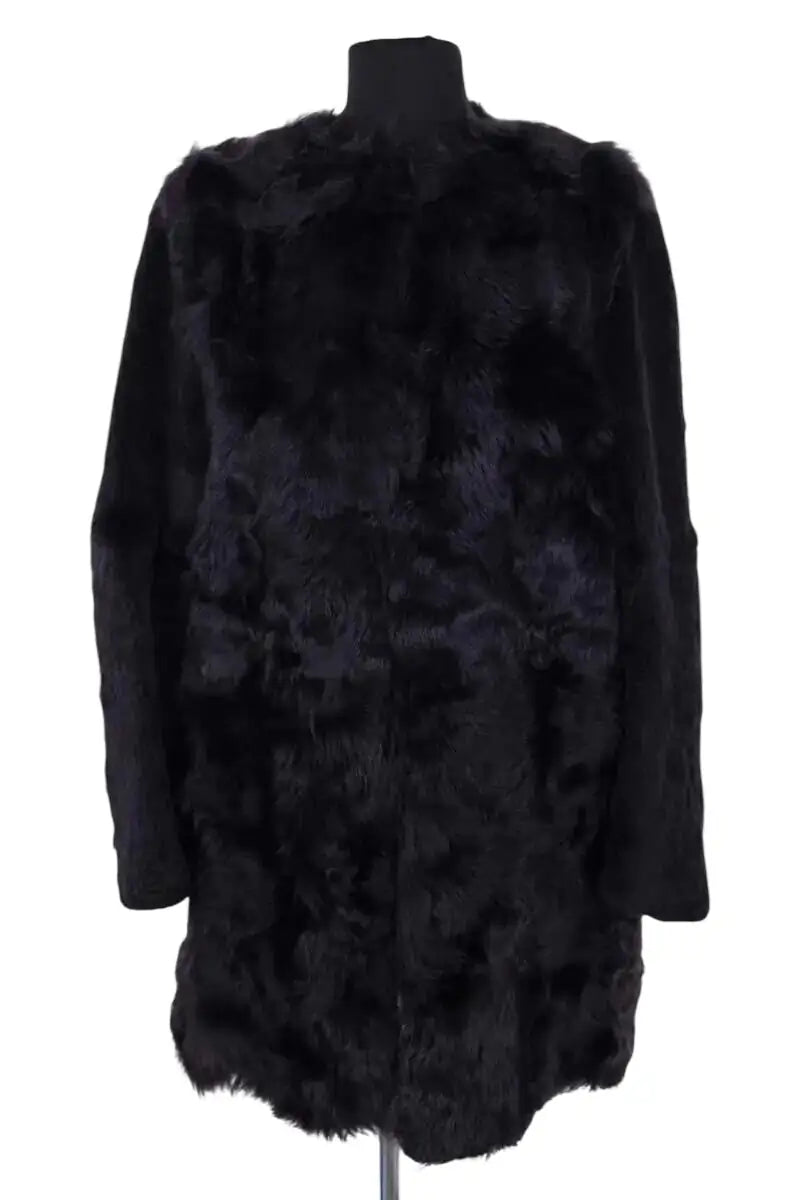 Manteau Maje Noir en Fourrure, taille S - Seconde Main