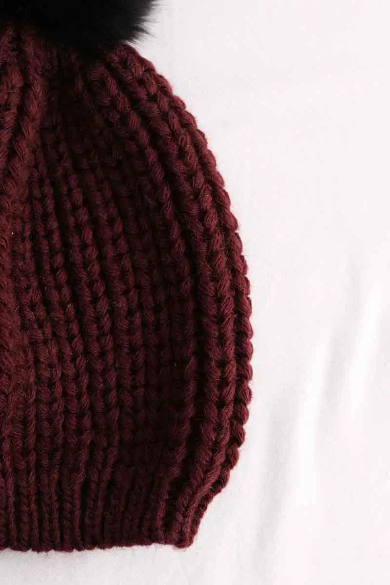 Bonnet Sandro Bordeaux en Fourrure