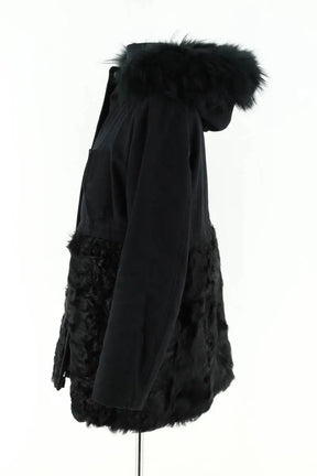 Manteau Maje Noir en Fourrure