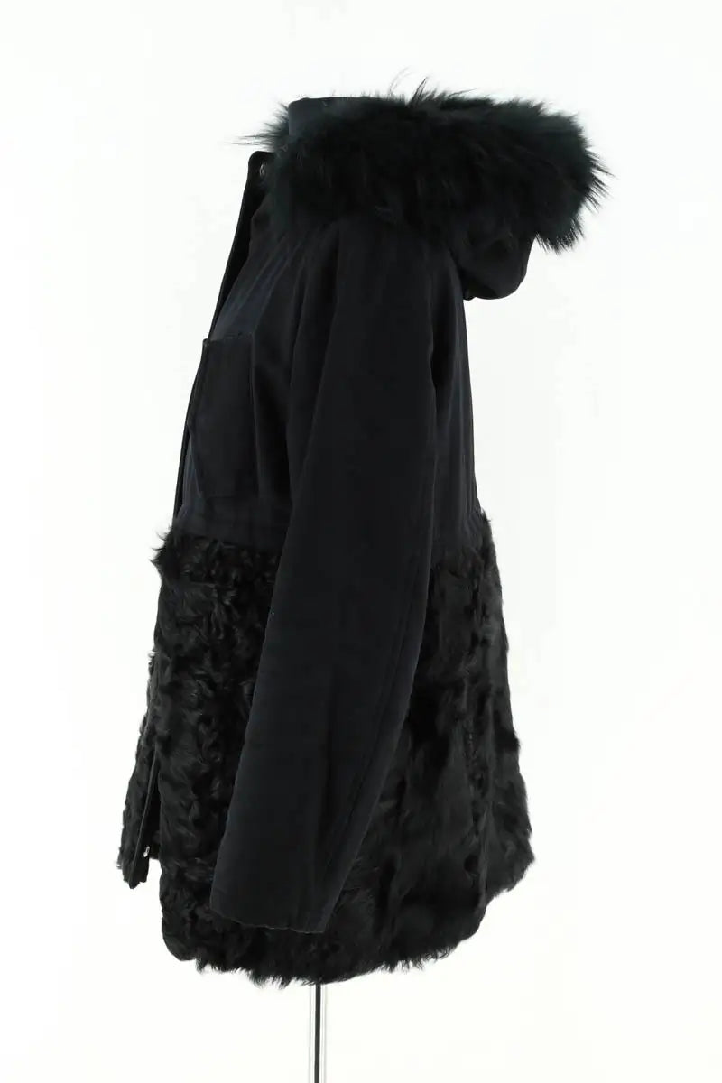 Manteau Maje Noir en Fourrure