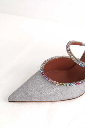 Talons Amina Muaddi Argent en Cuir