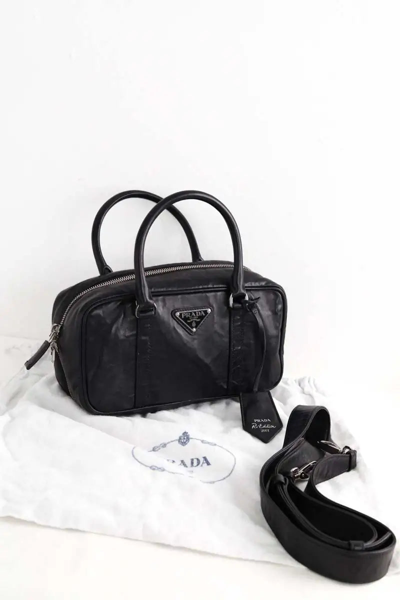 Sac à bandoulière Prada Nappa Antique Noir en Cuir