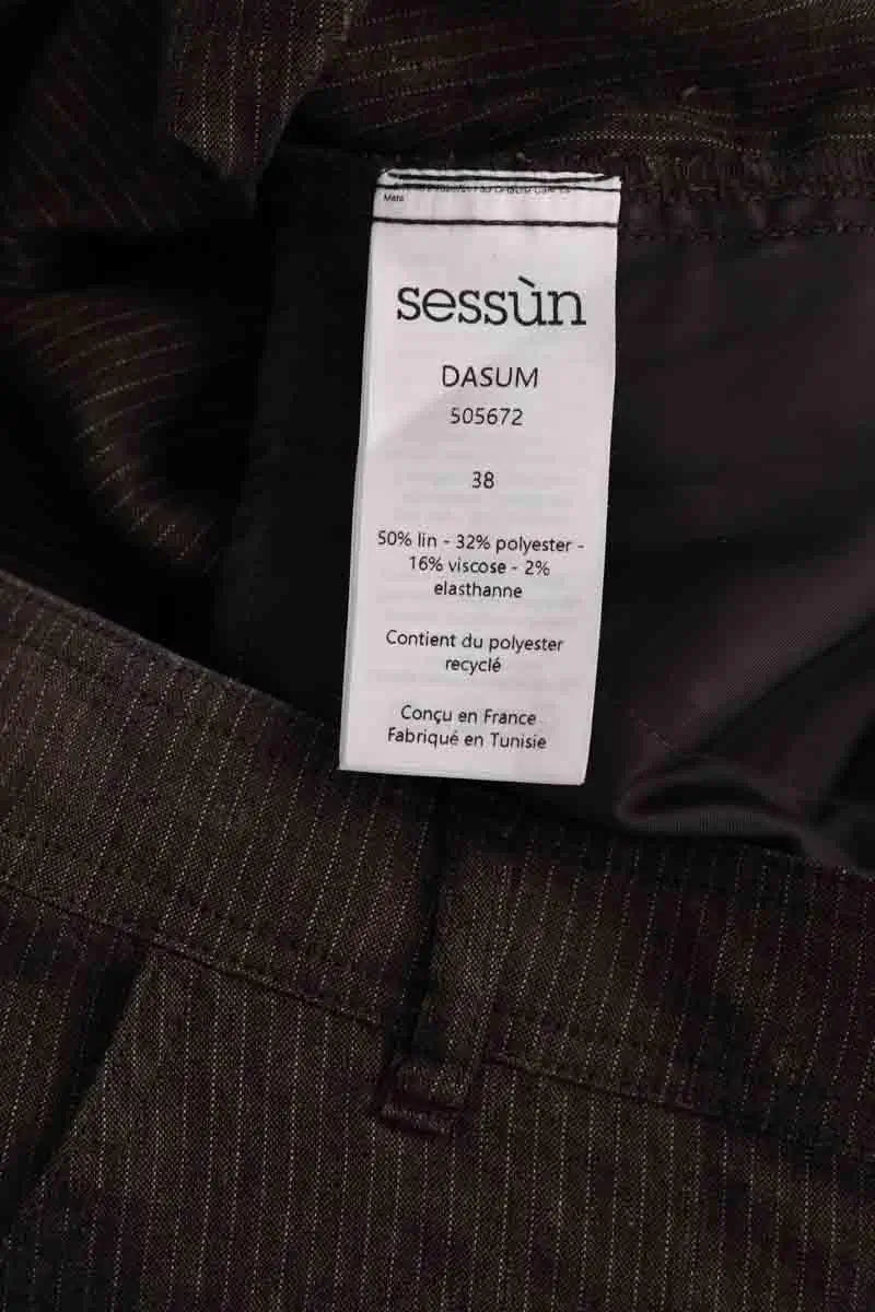 Pantalon large Sessun Marron en Lin