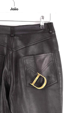 Pantalon droit Dior Noir en Cuir