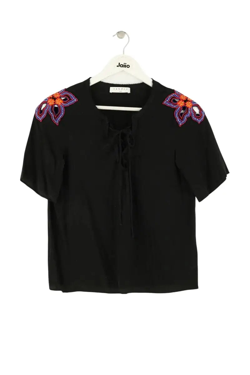 T-shirt Sandro Noir en Soie, taille S - Seconde Main