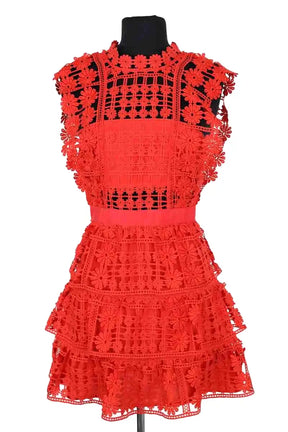 Robe Self-Portrait Rouge en Coton, taille XS - Seconde Main