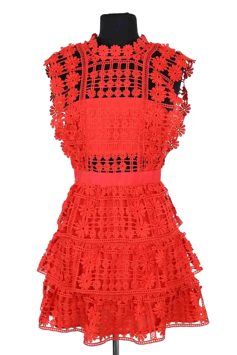 Robe Self-Portrait Rouge en Coton, taille XS - Seconde Main
