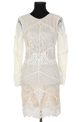 Robe Sandro Beige en Coton, taille XXS - Seconde Main