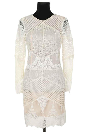 Robe Sandro Beige en Coton, taille XXS - Seconde Main