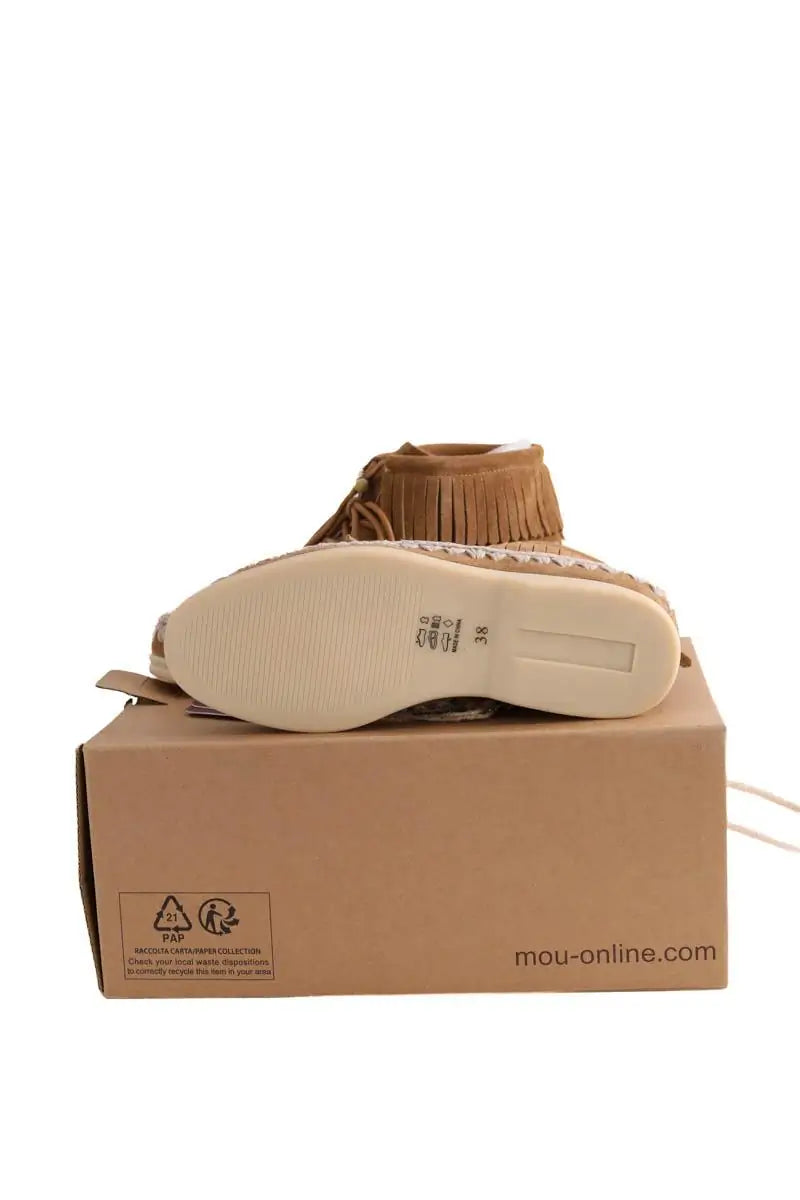 Boots Mou Suede mini boot with fringes Camel en Daim