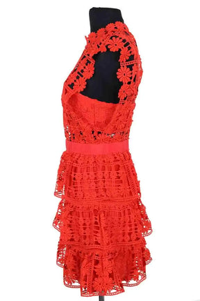 Robe Self-Portrait Rouge en Coton