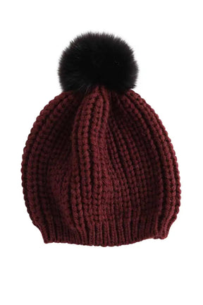 Bonnet Sandro Bordeaux en Fourrure, taille TU - Seconde Main