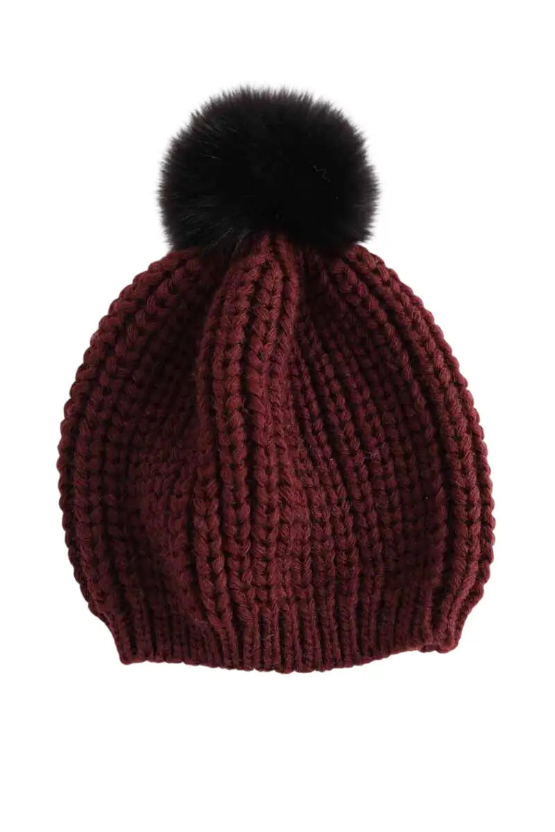 Bonnet Sandro Bordeaux en Fourrure, taille TU - Seconde Main