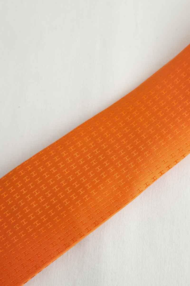 Cravate HERMÈS Soie Orange à Motif Cheval Et Origami - Occasion Très Bon État - Japon