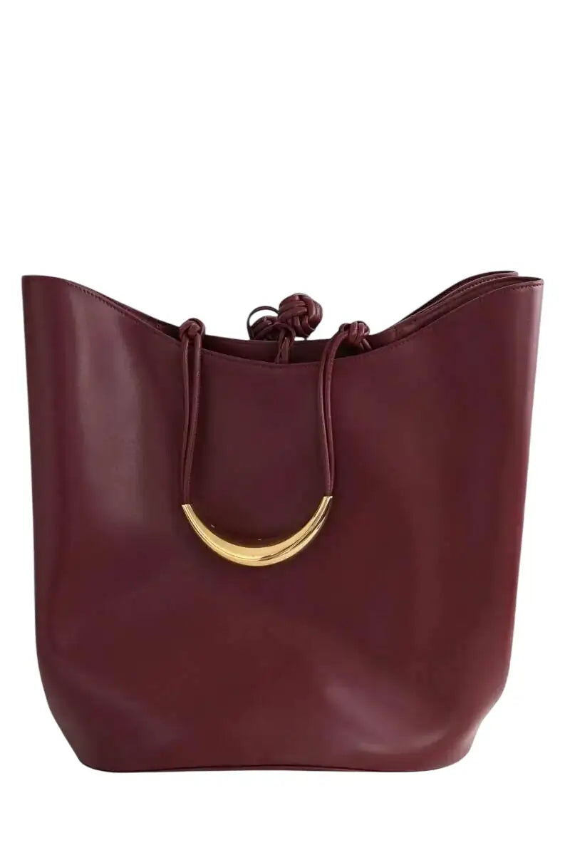 Cabas Bottega Veneta Grand double clam bucket bag Bordeaux en Cuir - Seconde Main