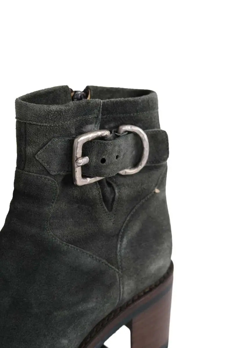Boots à boucles Free Lance Vert en Daim