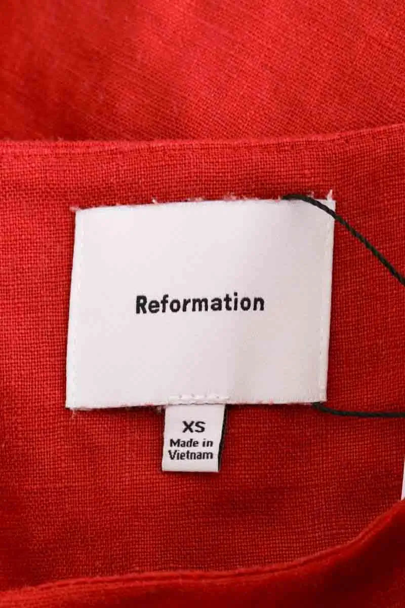 Top sans manche Reformation Rouge en Lin