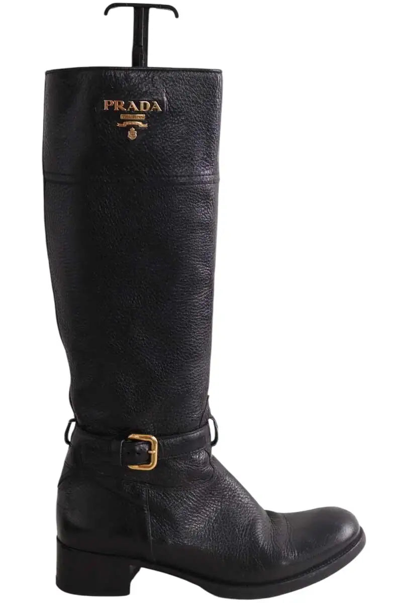 Bottes Prada Noir en Cuir, taille 37 - Seconde Main