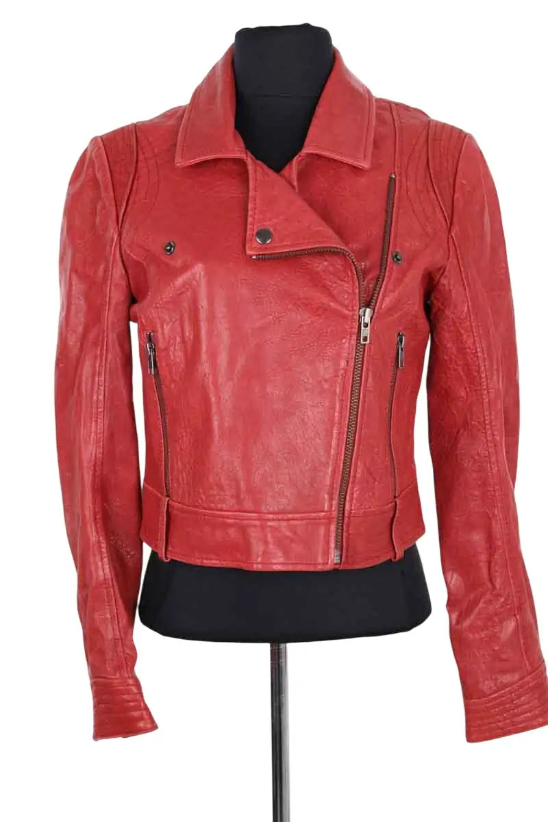 Veste Sandro Rouge en Cuir, taille S - Seconde Main