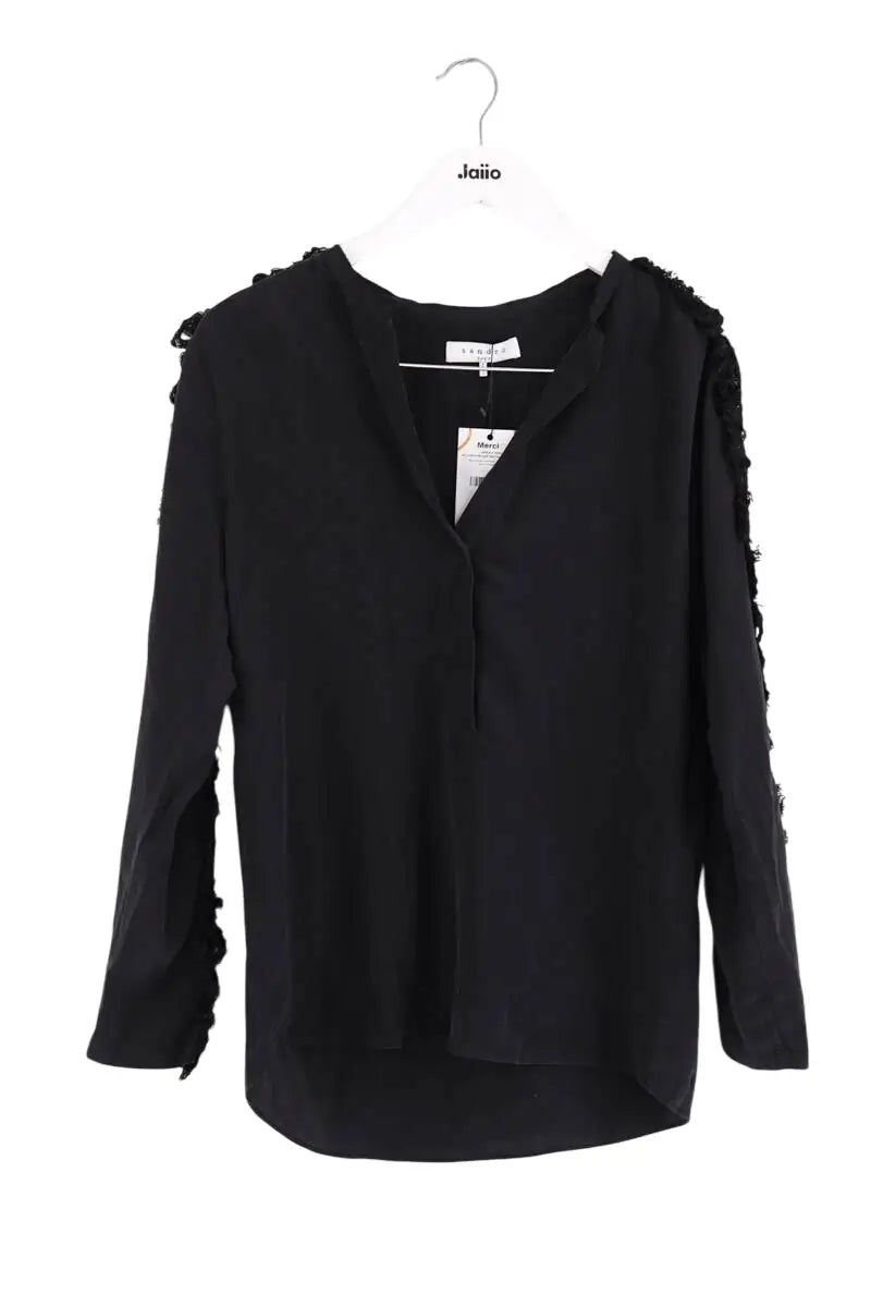 Blouse Sandro Noir en Soie, taille S - Seconde Main