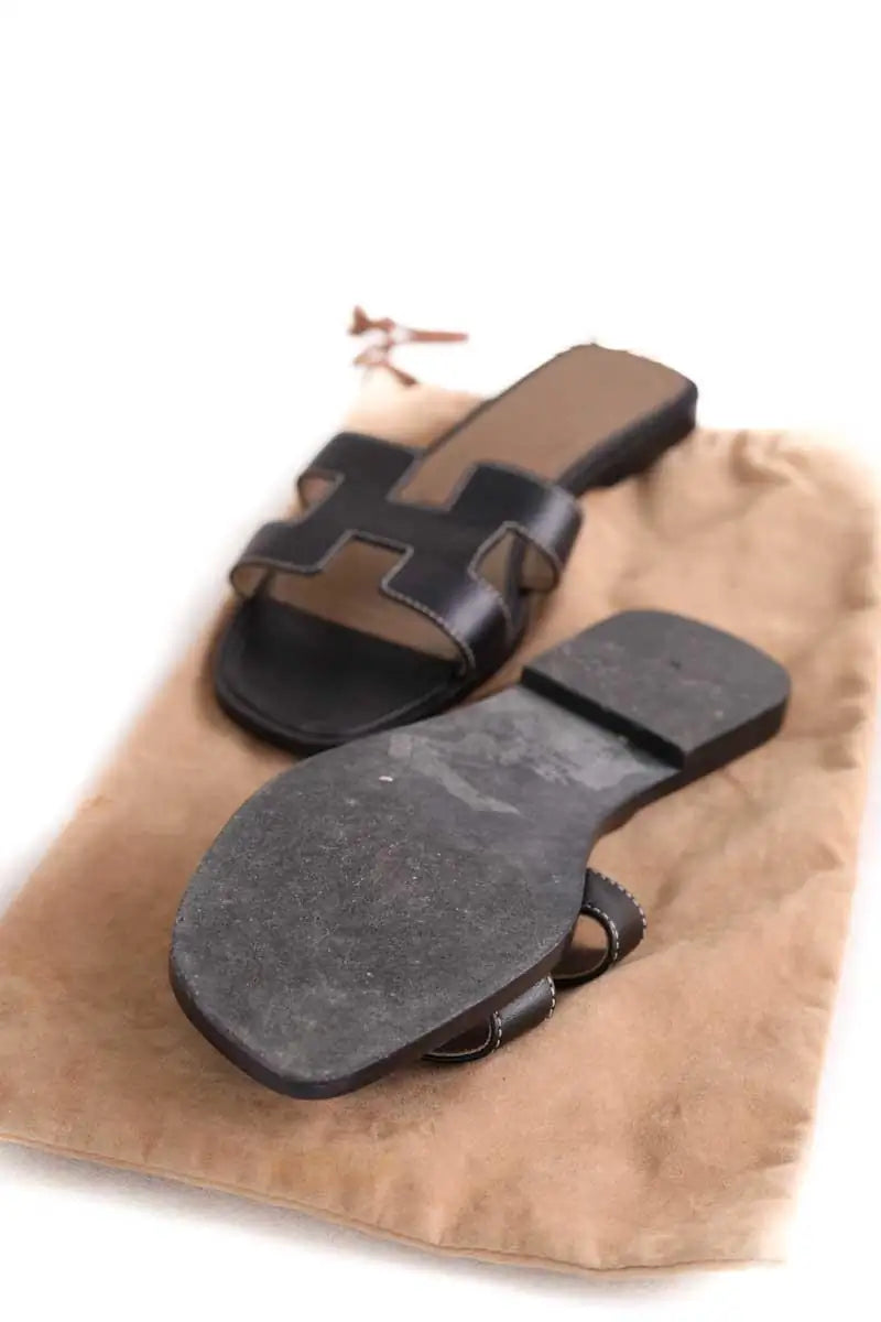 Sandales Oran Hermès ORAN Noir en Cuir