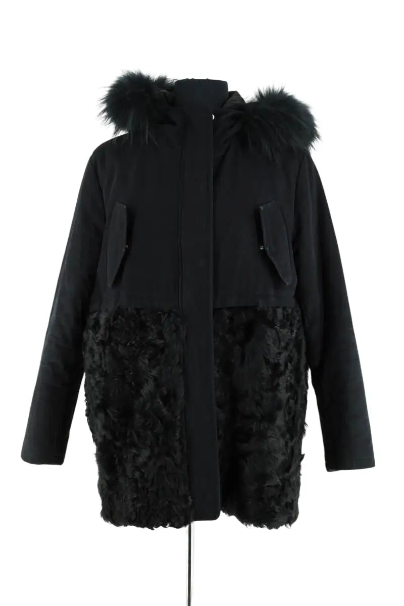 Manteau Maje Noir en Fourrure, taille S - Seconde Main