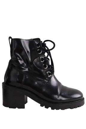 Boots à lacets Maje Noir en Cuir, taille 36 - Seconde Main
