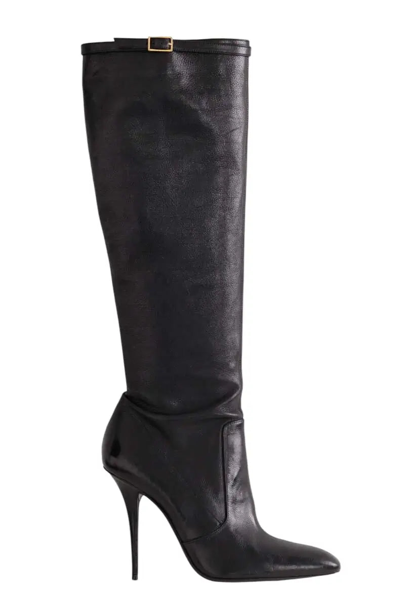 Bottes Saint Laurent Noir en Cuir, taille 39 - Seconde Main